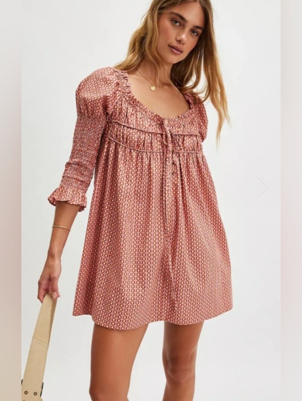 Free People Star Dip Mini Smocked Dress Size Medium NEW NWT Boho Renaissance